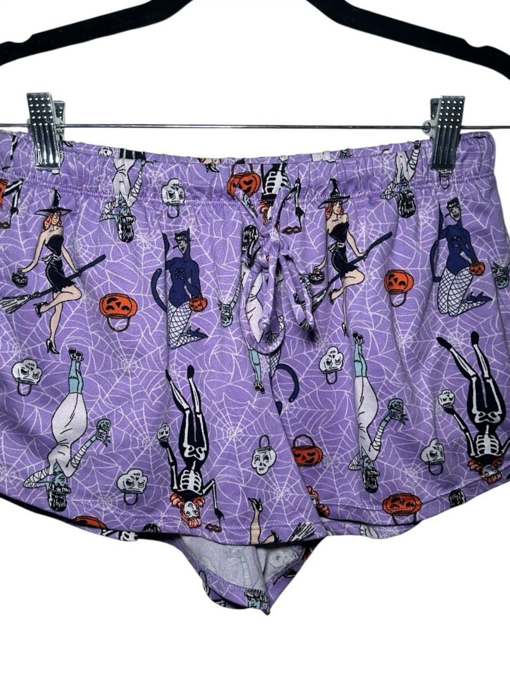 Celebrate Purple Halloween Print Women’s Lounge Shorts XS Skeleton Pumpkin